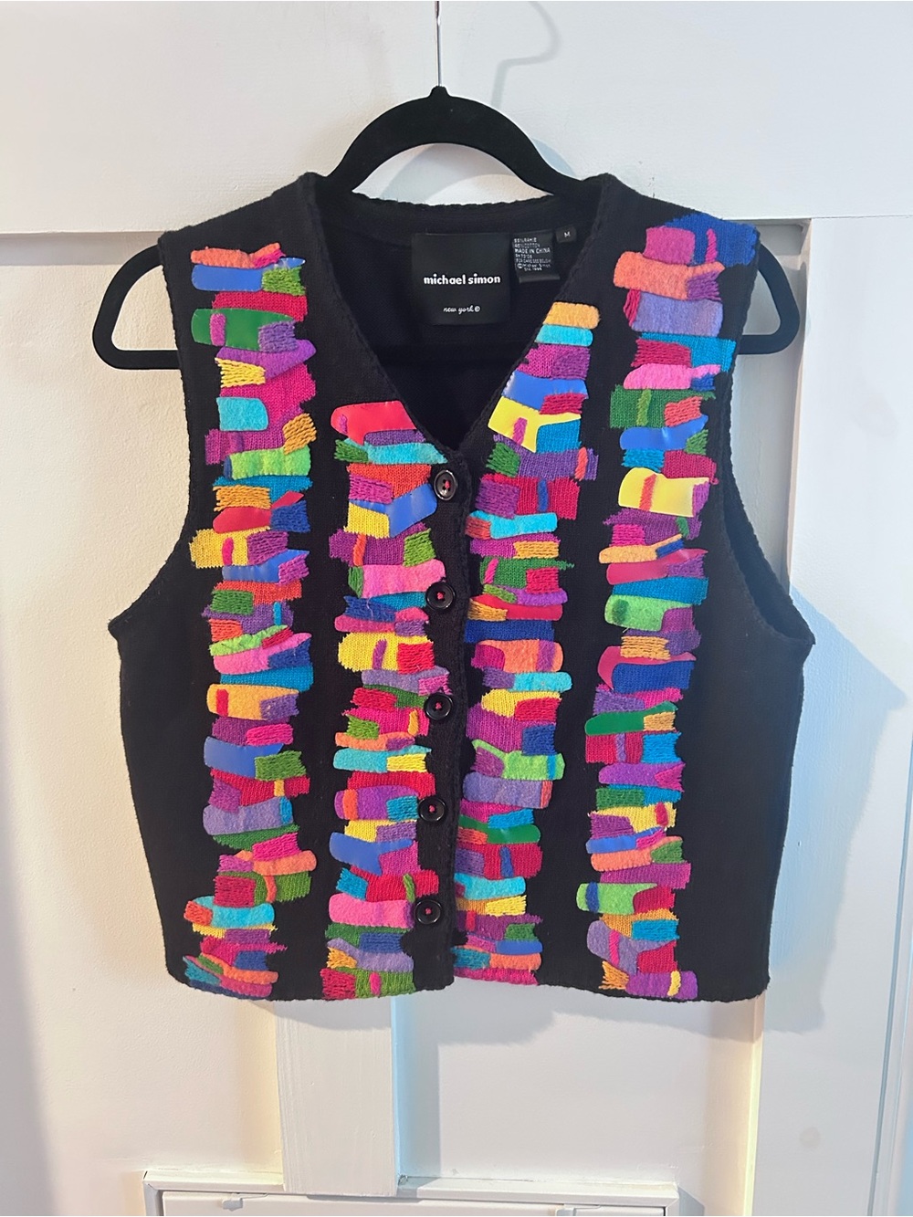 Michael Simon Black Vest with Bright Multicolor Books library bookworm medium